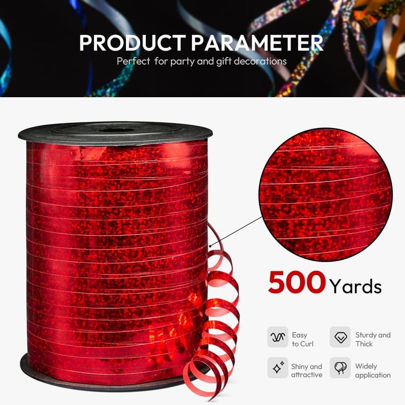 Isaspire 500 Yards Shiny Metallic Red Curling Ribbon with Spool, 1/5" Holographic Curly Ribbons - Perfect for Gift Wrapping, Florist Flowers, Birthday Party Decorations, and Balloon String - Image 1